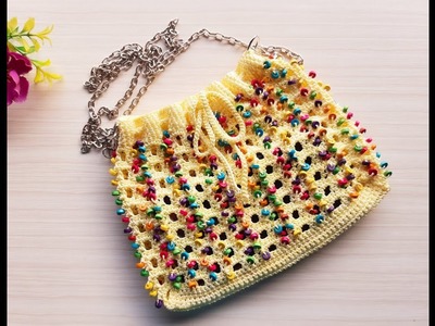 Crochet drawstring bag tutorial. Crochet sling bag. Crochet bag . crochet beaded bag