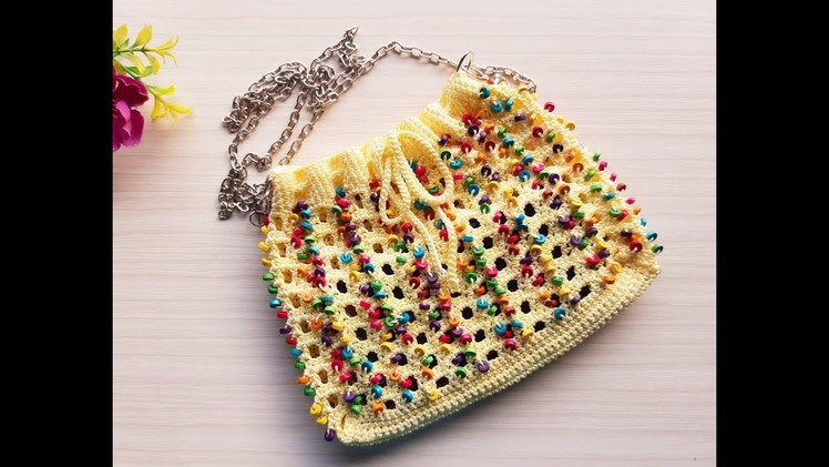 Crochet drawstring bag tutorial. Crochet sling bag. Crochet bag . crochet beaded bag
