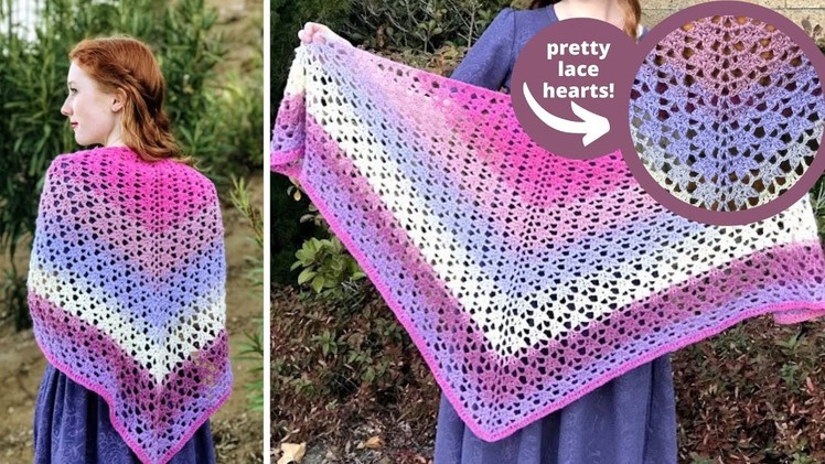 CROCHET HEART SHAWL. Valentines Day Triangle Shawl Crochet Pattern (Amore Shawl)