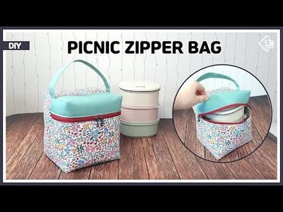 DIY Easy box pouch bag. picnic zipper bag. sewing tutorial  [Tendersmile Handmade]