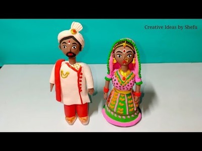 DIY how to make bride & groom doll with polymer clay | polymer clay se dulha aur dulhan kaise banaye