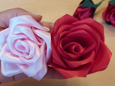 #DIY, #Tutorial, How to make Satin Ribbon Rose flowers.Sehen sie Wie Satinband-Rosenblumen macht.