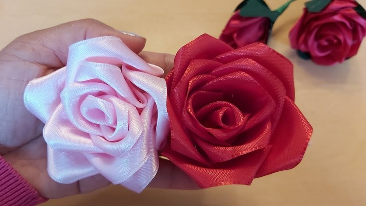#DIY, #Tutorial, How to make Satin Ribbon Rose flowers.Sehen sie Wie Satinband-Rosenblumen macht.