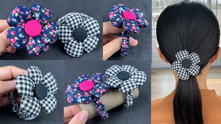 Flower Bow Scrunchies ✅✅ How to make Flower Bow Scrunchies sewing tutorial. Hair Accessories.