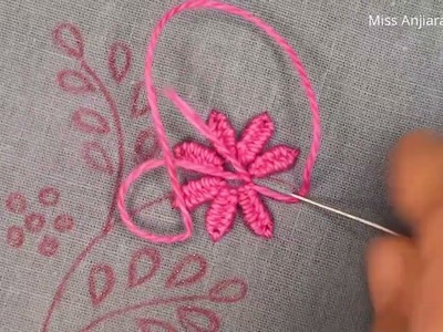 Hand embroidery Design Tutorial For Beginners, Simple Flower Embroidery Design, Pink flower Design