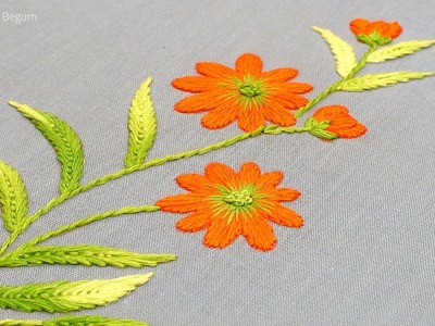 Hand Embroidery Satin Stitch Flower Design tutorial Step by Step, Pretty Flower Design by Hand-580