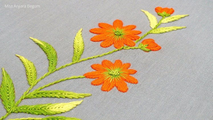 Hand Embroidery Satin Stitch Flower Design tutorial Step by Step, Pretty Flower Design by Hand-580