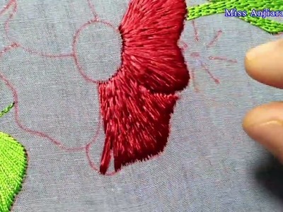 Hand Embroidery Silk Thread Flower Design Tutorial, Satin Stitch Flower Embroidery Design
