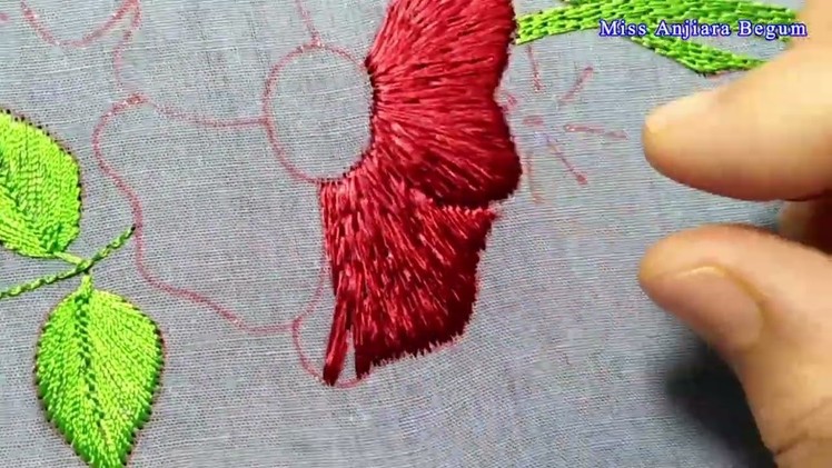 Hand Embroidery Silk Thread Flower Design Tutorial, Satin Stitch Flower Embroidery Design