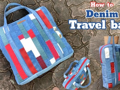 How to sew a denim travel bags tutorial, sewing diy a travel bags patterns, denim diy projects,