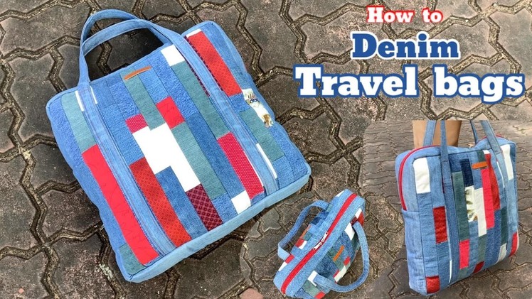How to sew a denim travel bags tutorial, sewing diy a travel bags patterns, denim diy projects,