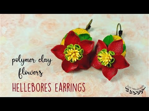 ~JustHandmade~ Polymer clay hellebores flowers  earrings - tutorial. winter rose. DIY