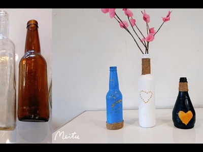 Miss Mo DIY: Recycling glass bottles to make vase.Home decor.Trash to Treasure.Fun Craft.Makeover
