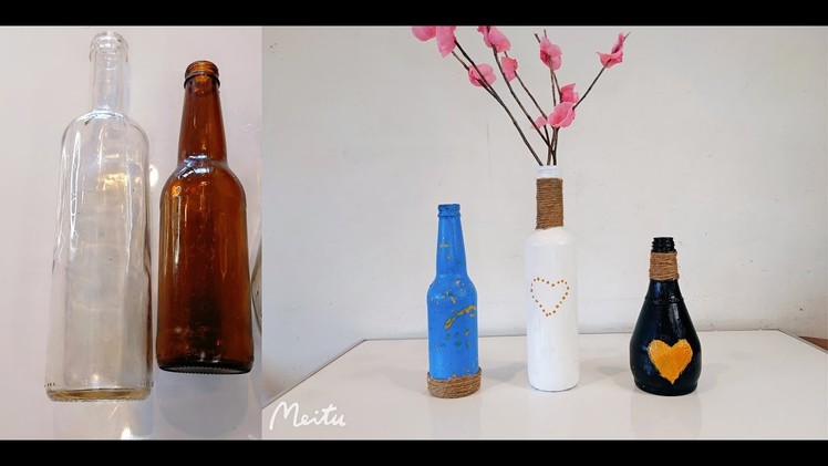 Miss Mo DIY: Recycling glass bottles to make vase.Home decor.Trash to Treasure.Fun Craft.Makeover