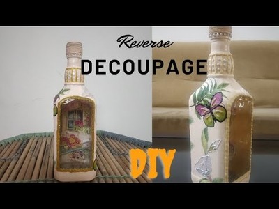 Reverse Decoupage on Bottle|Decoupage tutorial|Home decor|DIY