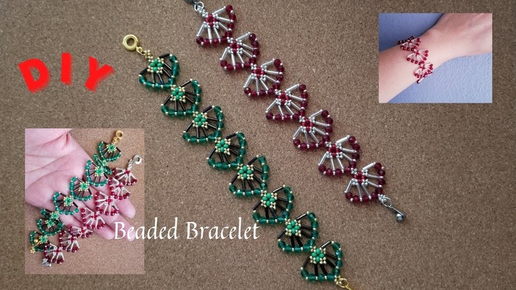 Rondelle Bead Fan Bracelet. DIY How to make bracelet . Pulsera. Braccialetto. Beaded Jewelry