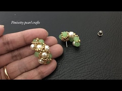 Stylish J Shaped Beaded Studs Making. Pearl Dangle Earrings Easy tutorial. @Pinisetty Pearl Crafts