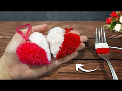 Super Easy woolen Heart Making with Fork | Valentine's Day Craft Ideas | How to Make Yarn Heart