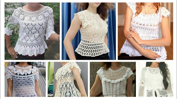 Top Stylish Designers Fancy Cotton Crochet knitted Lace  pattern Peplium blouse for Modern Girls????