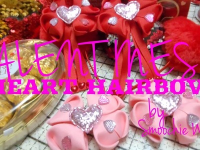 VALENTINES HEART HAIRBOWS.HEART BOWS.EASY HAIRBOW TUTORIAL #smoochiewoochie