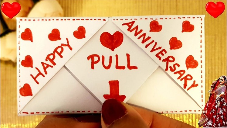 Beautiful Anniversary Card Idea.DIY-Surprise Message Card Anniversary.Pull tab origami Envelope Card