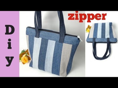 DIY ZIPPER TOTE BAG FROM OLD JEANS