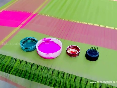 Green pink small rings painting design on cotton saree | mango green Gulabi pink summer cotton saree