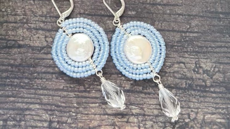 Herringbone Earrings with Seed Beads and Coin Pearls