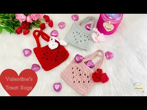 Mini Valentine Treat Bags | Crochet Treat Bags