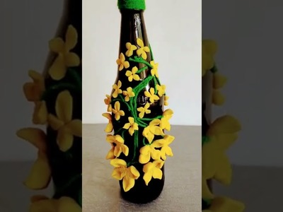 Simple Bottle Art craft idea using clay #diy #abscreations #bottleart #craftideas #beautiful