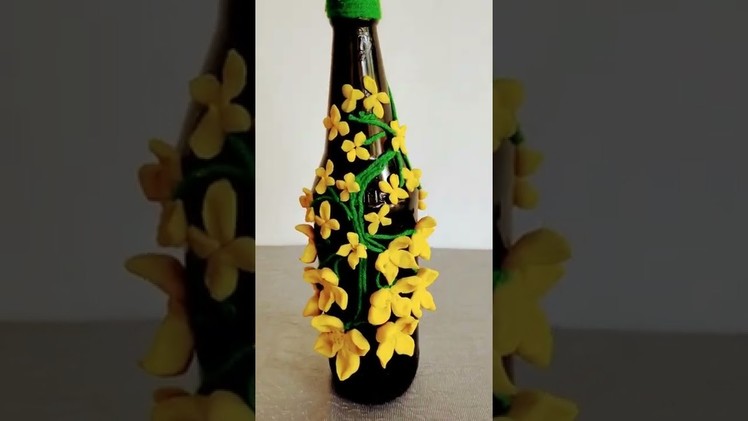 Simple Bottle Art craft idea using clay #diy #abscreations #bottleart #craftideas #beautiful