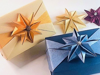 GIFT WRAPPING | GIFT BOX PACKING + 3D ORIGAMI PAPER CHRISTMAS POINSETTIA STAR | I.Sasaki Original