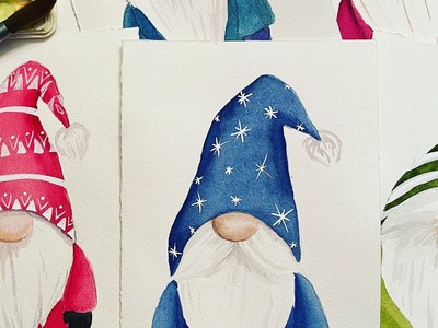 Holiday Gnomes (How to draw and paint watercolor gnomes)