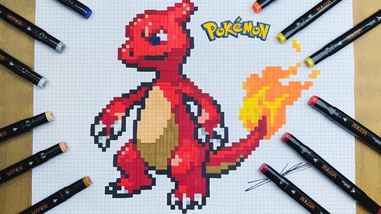 TUTO DESSIN PIXEL ART REPTINCEL POKEMON. HOW TO DRAW CHARMELEON POKEMON PIXEL ART #3