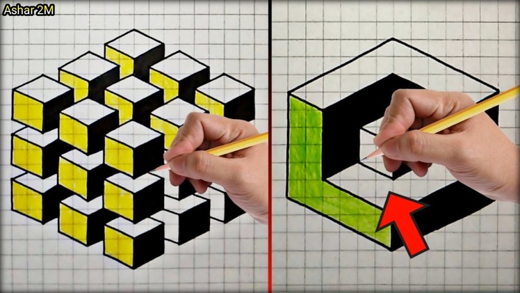 3d Drawings on Graph Paper (with easy steps) ????