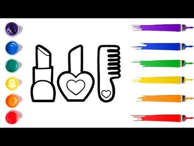 Cara Menggambar dan Mewarnai.Makeup Glitter Rainbow.Makeup tools.coloring and drawing for Kids