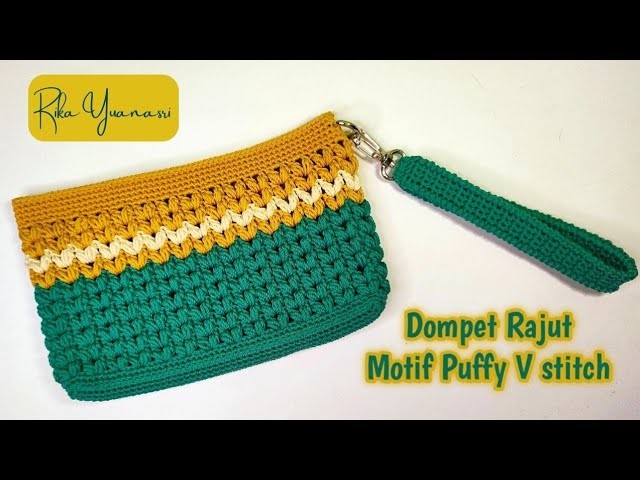 Dompet Rajut Motif "Puffy V Stitch Super Mudah | Crochet Wallet Easy Tutorial for Beginners