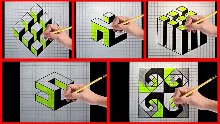 Easy Drawing Tricks on Grid Paper | 3D. Illusion. Design. Art on Grid Paper