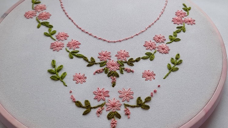 Flowers neck design for dress Lazy Daisy Stitch Hand Embroidery