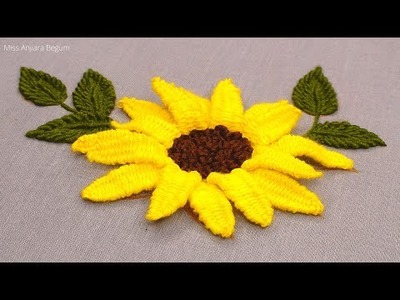 Hand Embroidery New Beautiful Flower Design Tutorial for Beginners, Cute Yellow Flower Design-577