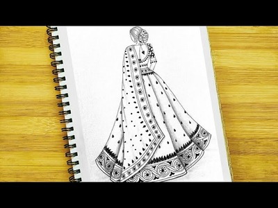 How to Draw a Bride in Lehenga ll Mandala Bride ll Girl Drawing ll Traditional Drawing