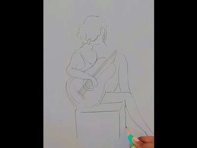 How to draw a girl with guitar.easy drawing for beginners.Easy Art Corner