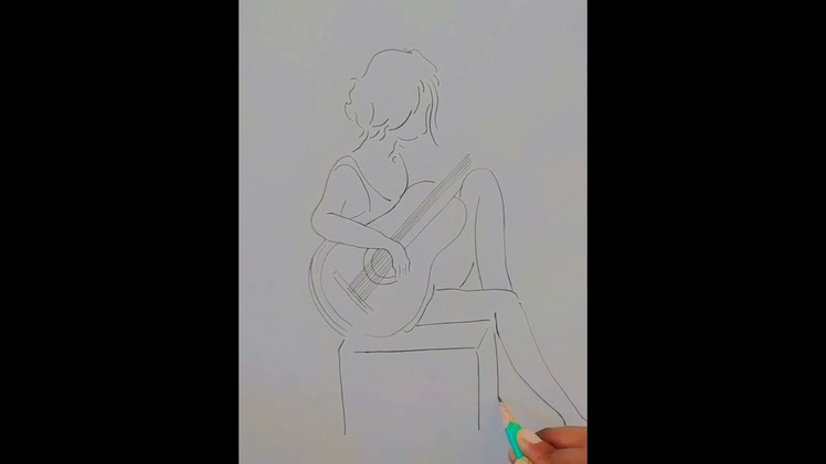 How to draw a girl with guitar.easy drawing for beginners.Easy Art Corner