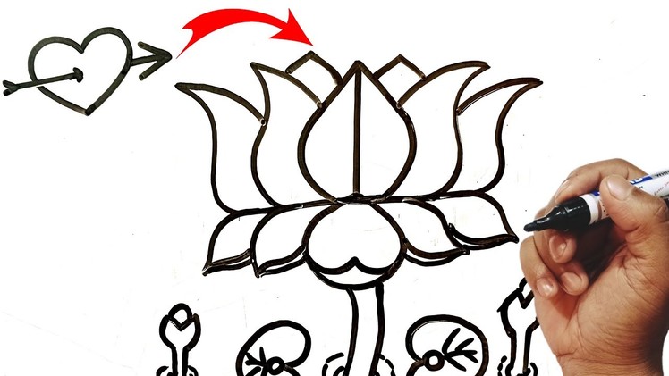 How to make a Lotus drawing easy step by step | How to draw a lotus flower step by step tutorial