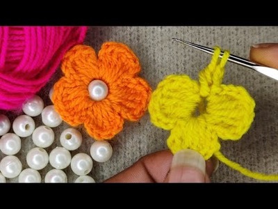 Superb Woolen Flower Making Trick Using Crochet- Hand Embroidery Amazing Flower Design - Sewing Hack