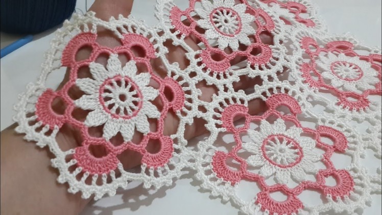 Tığ işi Örgü Runner . Baklava Dilimi Birleştirme & Very easy crochet knitting pattern combination