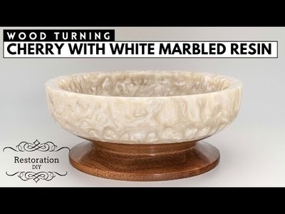 Woodturning | Cherry with White Marbled Epoxy Resin | Restoration DIY