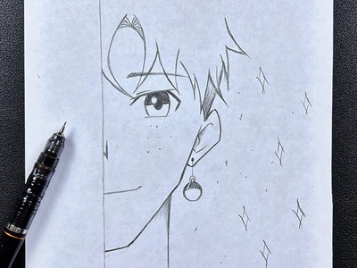 Easy to draw | how to draw cute anime boy - half face art