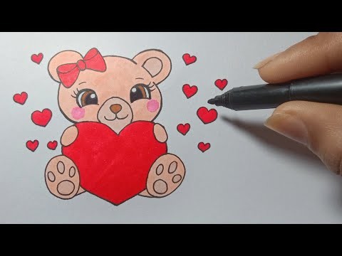 How To Draw A Teddy Bear Holding A Heart