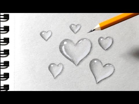 How to Draw Water Drops | Easy 3D Pencil Drawing. Heart Water Drops